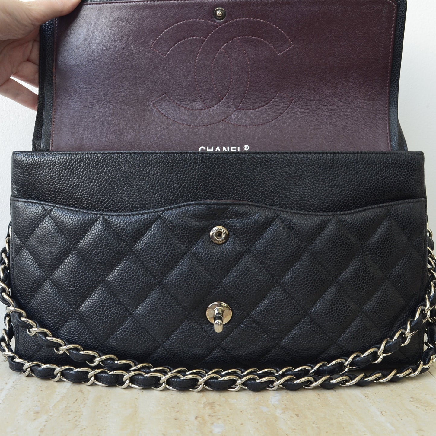 Chanel Jumbo Black Quilted Caviar Leather Flap Bag