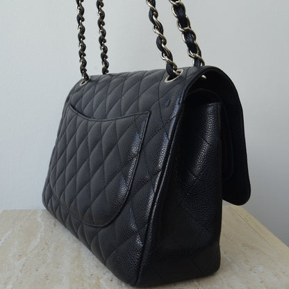 Chanel Jumbo Black Quilted Caviar Leather Flap Bag