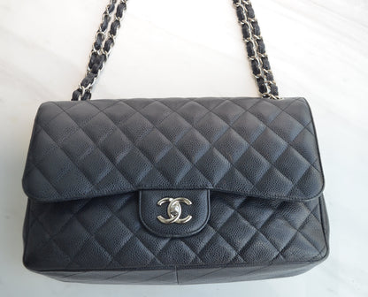 Chanel Jumbo Black Quilted Caviar Leather Flap Bag