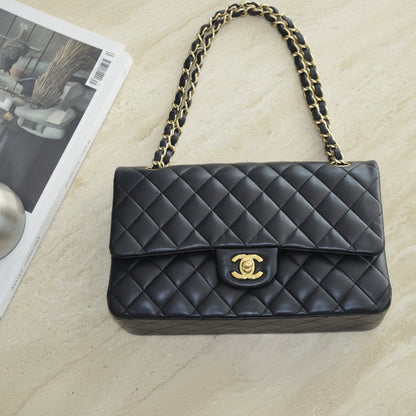 Chanel Classic Flap Bag Black Lambskin Gold Hardware