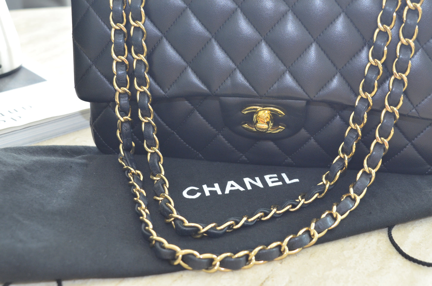 Chanel Classic Flap Bag Black Lambskin Gold Hardware