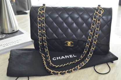 Chanel Classic Flap Bag Black Lambskin Gold Hardware