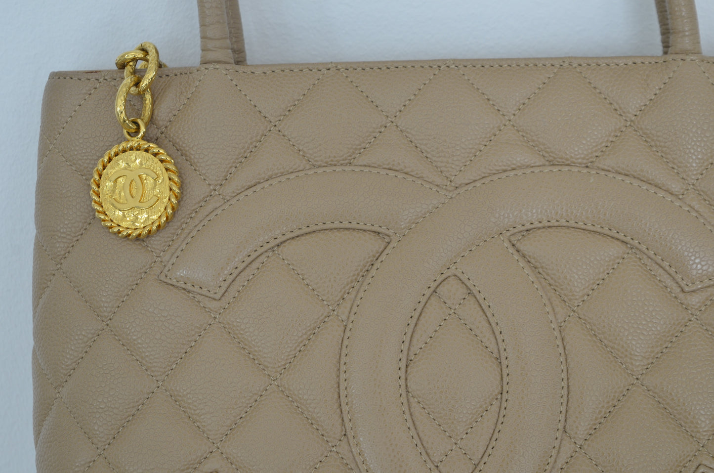Chanel Beige Quilted Caviar Leather Tote Bag
