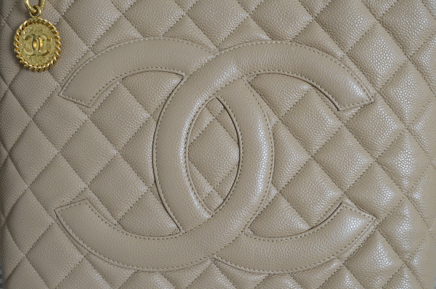 Chanel Beige Quilted Caviar Leather Tote Bag