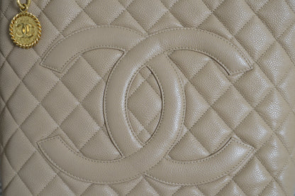 Chanel Beige Quilted Caviar Leather Tote Bag