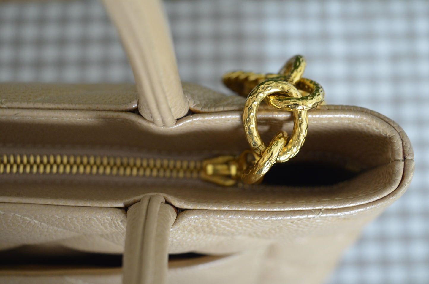 Chanel Beige Quilted Caviar Leather Tote Bag