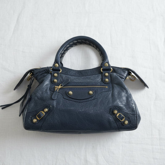 Balenciaga Navy Leather City Bag with Mirror