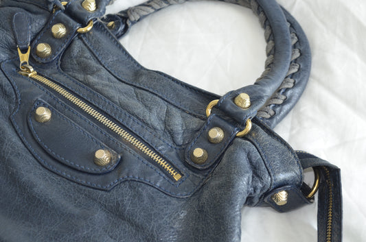 Balenciaga Navy Leather City Bag with Mirror
