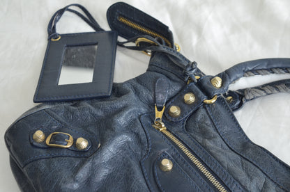 Balenciaga Navy Leather City Bag with Mirror
