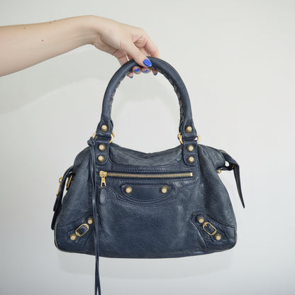 Balenciaga Navy Leather City Bag with Mirror