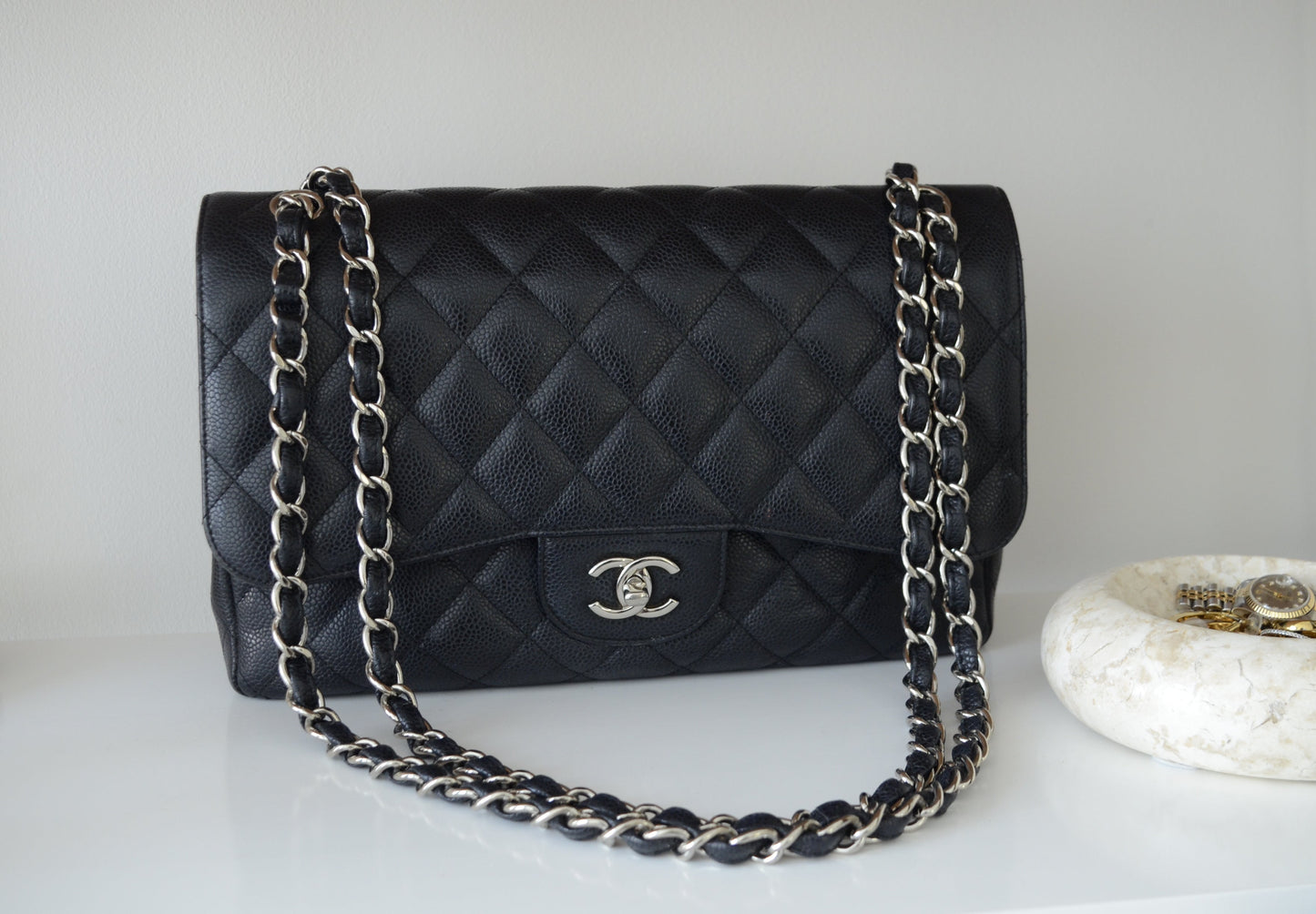 Chanel Jumbo Black Quilted Caviar Leather Flap Bag