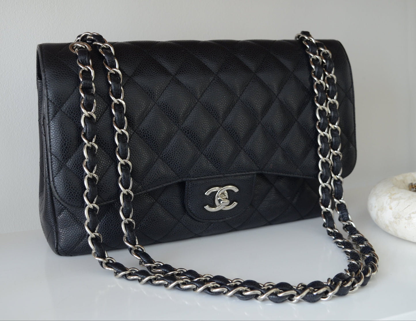 Chanel Jumbo Black Quilted Caviar Leather Flap Bag