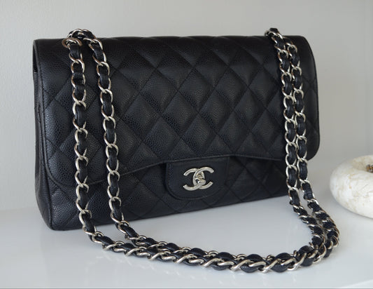 Chanel Jumbo Black Quilted Caviar Leather Flap Bag