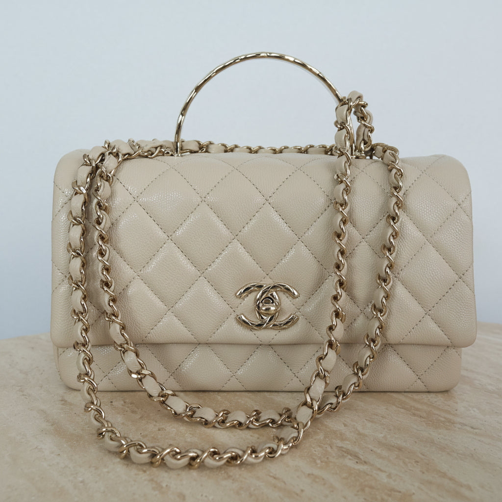 Chanel Beige Caviar Skin Top Handle Bag, 23cm, AS5555 (2025)