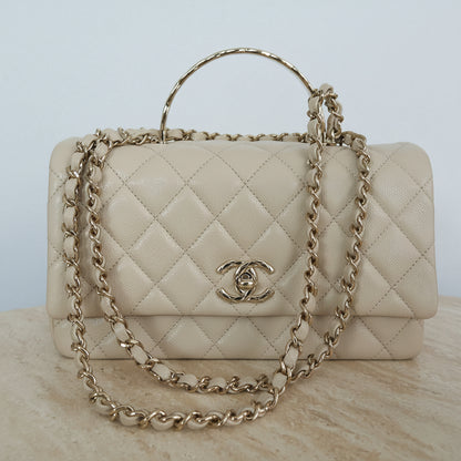 Chanel Beige Caviar Skin Top Handle Bag, 23cm, AS5555 (2025)