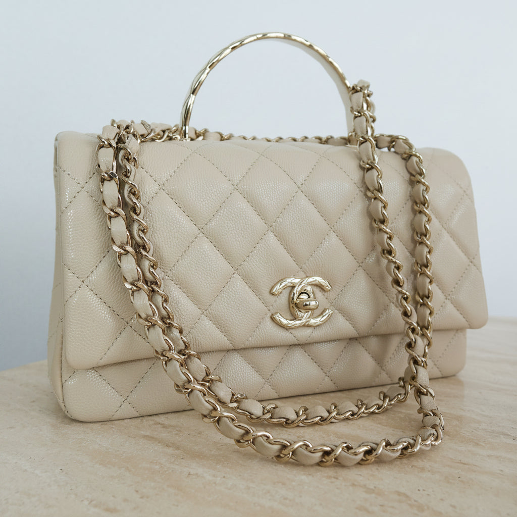 Chanel Beige Caviar Skin Top Handle Bag, 23cm, AS5555 (2025)