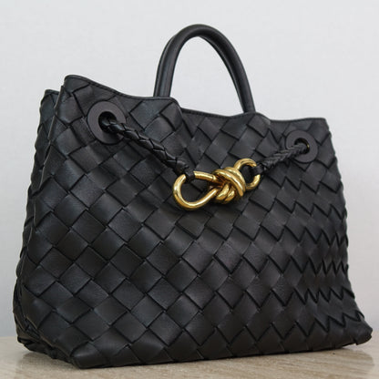 Bottega Veneta Black Intrecciato Andiamo Top Handle Bag Small