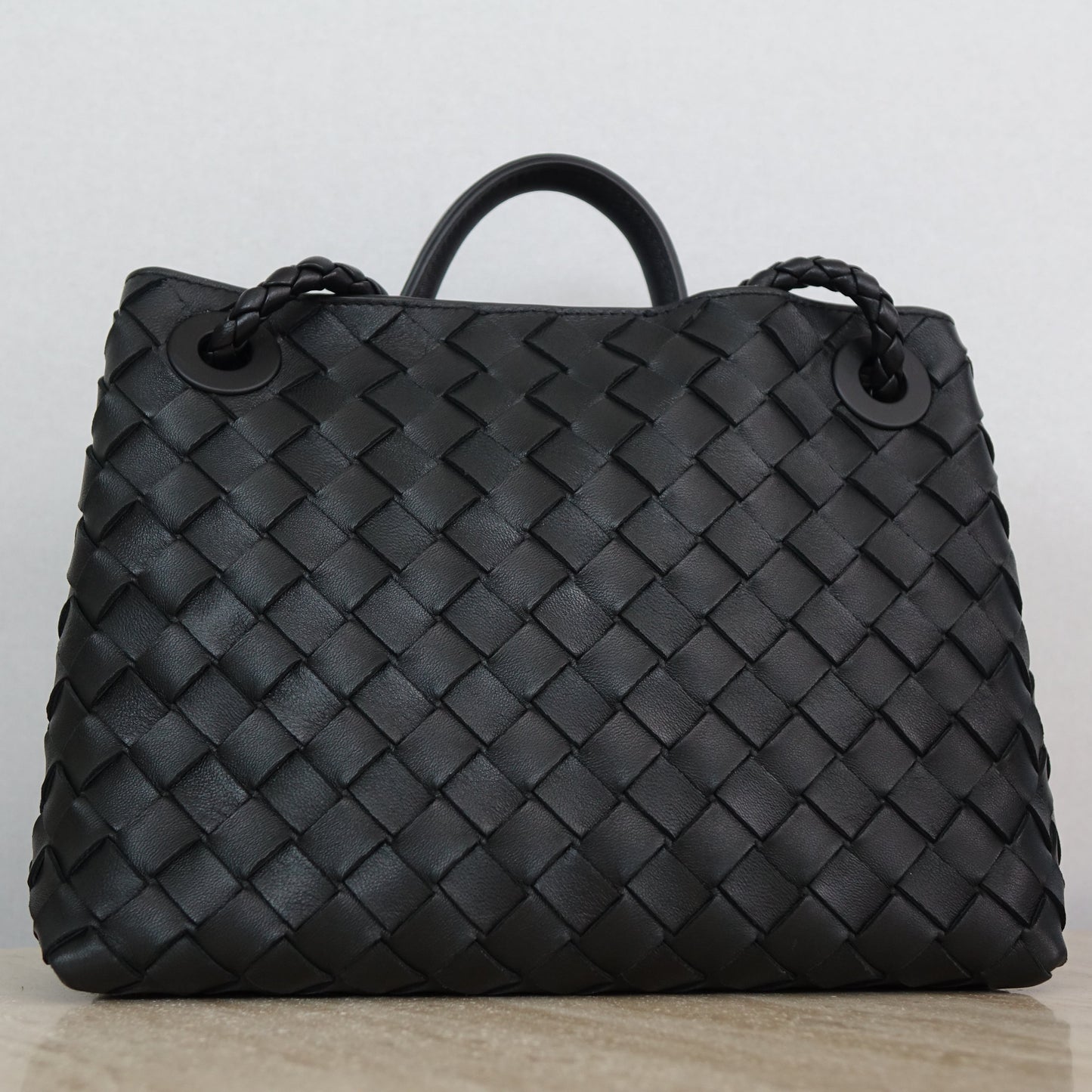 Bottega Veneta Black Intrecciato Andiamo Top Handle Bag Small