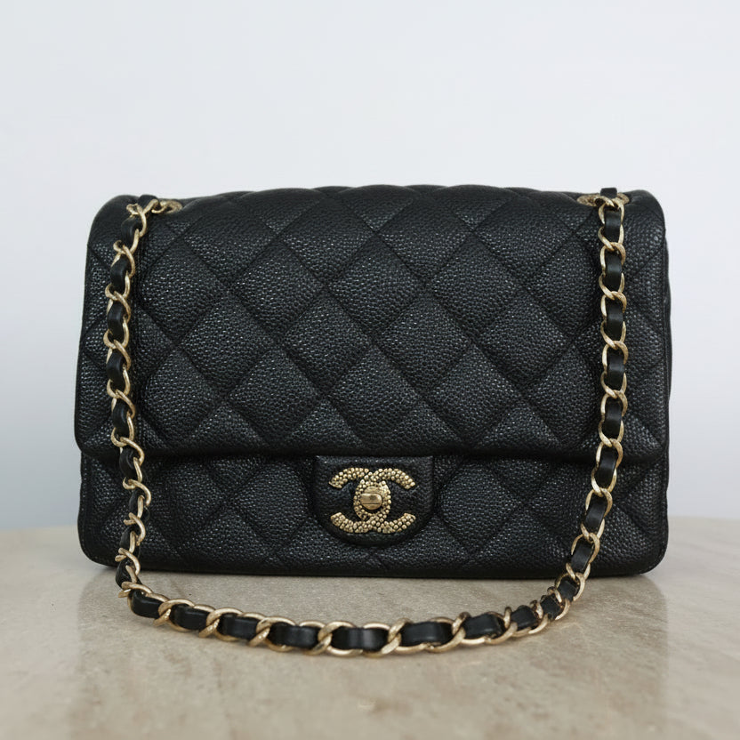 Chanel Black Caviar Leather 24cm Single Flap Bag