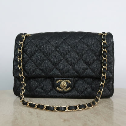 Chanel Black Caviar Leather 24cm Single Flap Bag