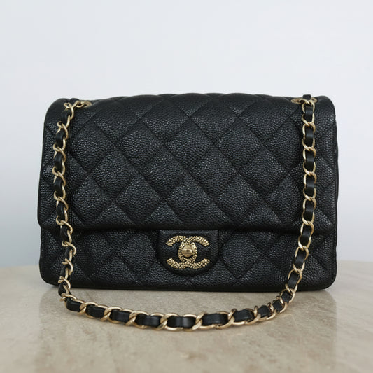 Chanel Black Caviar Leather 24cm Single Flap Bag