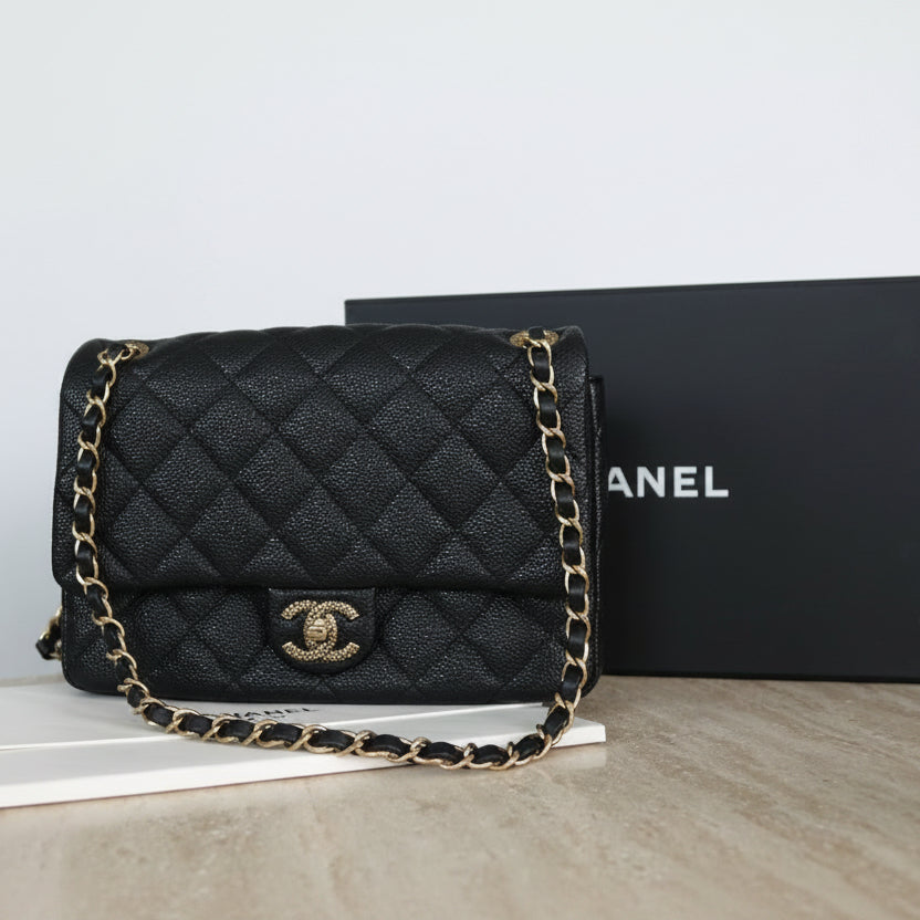 Chanel Black Caviar Leather 24cm Single Flap Bag