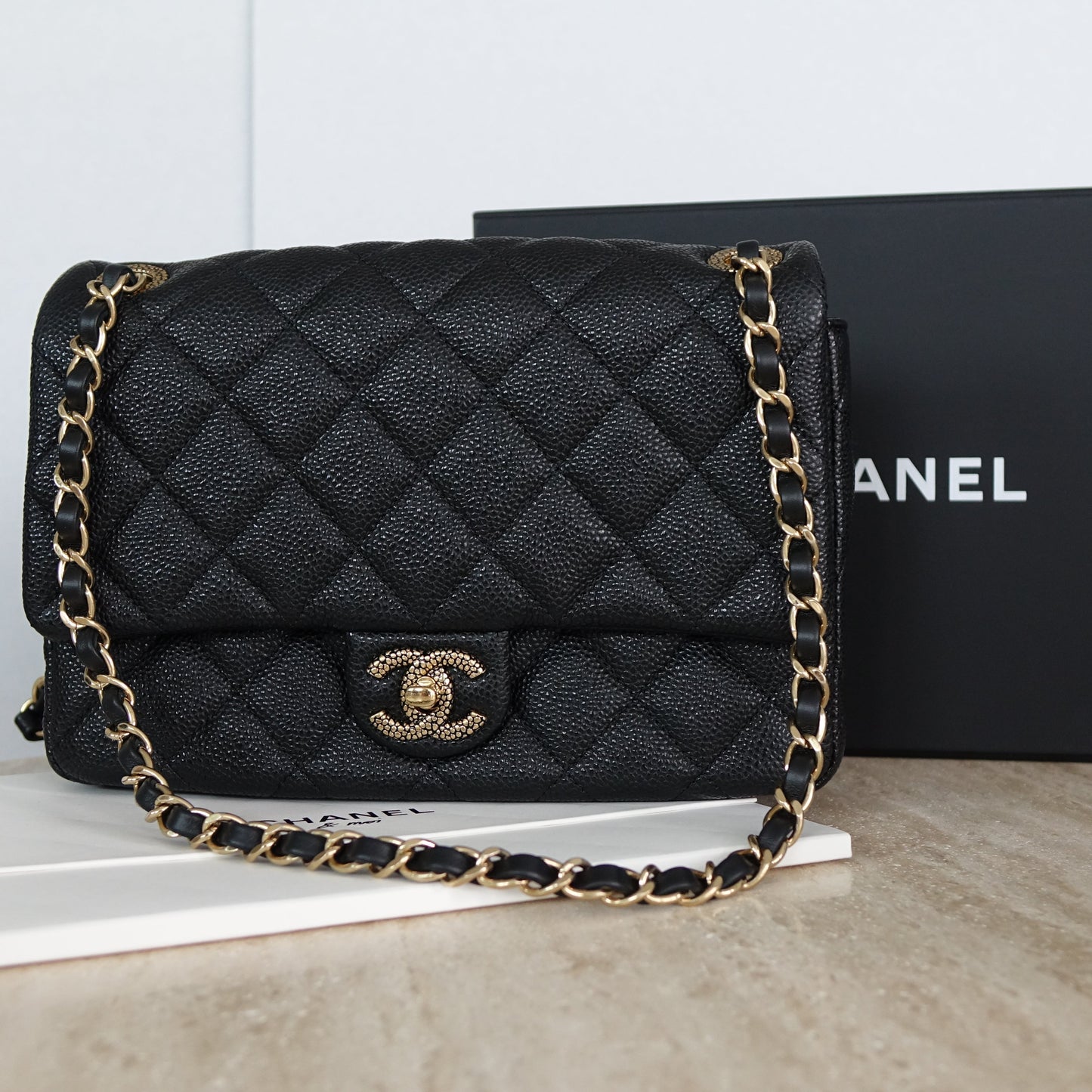 Chanel Black Caviar Leather 24cm Single Flap Bag