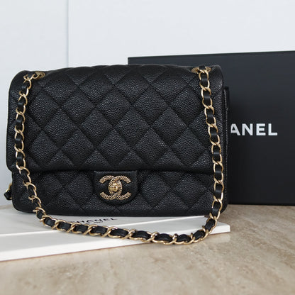 Chanel Black Caviar Leather 24cm Single Flap Bag
