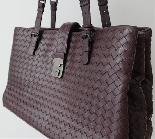 Bottega Veneta Intrecciato Roma Hand Tote, Barolo/Aubergine