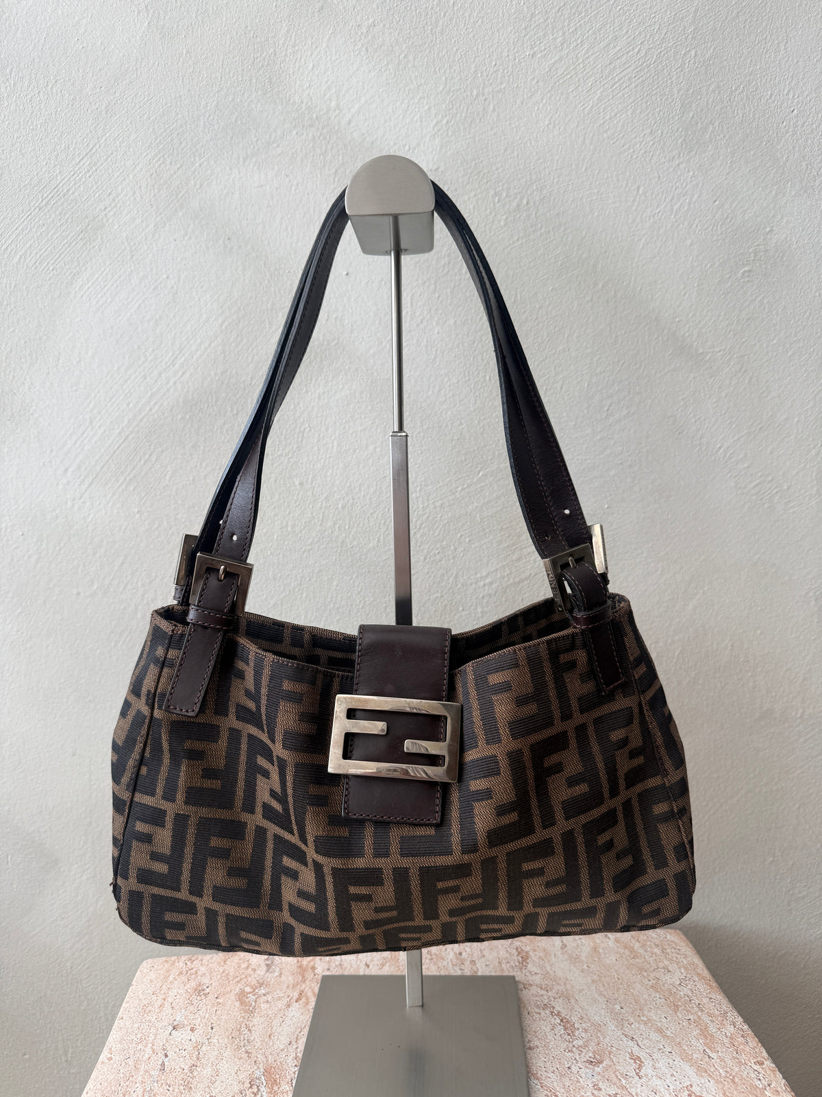 Fendi Zucca Canvas Mamma Baguette Shoulder Bag